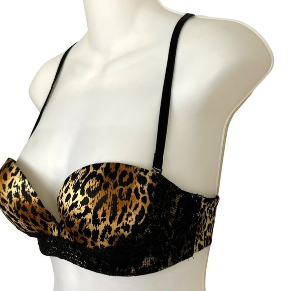 VICTORIA’S SECRET LEOPARD & LACE CONVERTIBLE STRAPLESS MIRACULOUS PADDED BRA SIZ - Picture 5 of 13